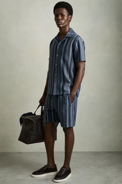 Reiss Navy Aztec-stripe Drawstring Shorts