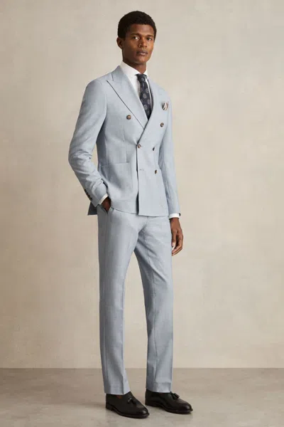 Reiss Soft Blue Belmont Db Double-breasted Textured Suit Blazer With Wool Slim-fit