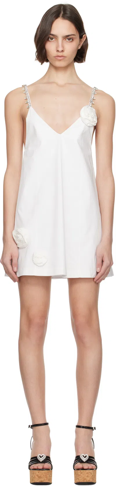 Area Crystal Strap Rosette Cotton Poplin Minidress In Off White