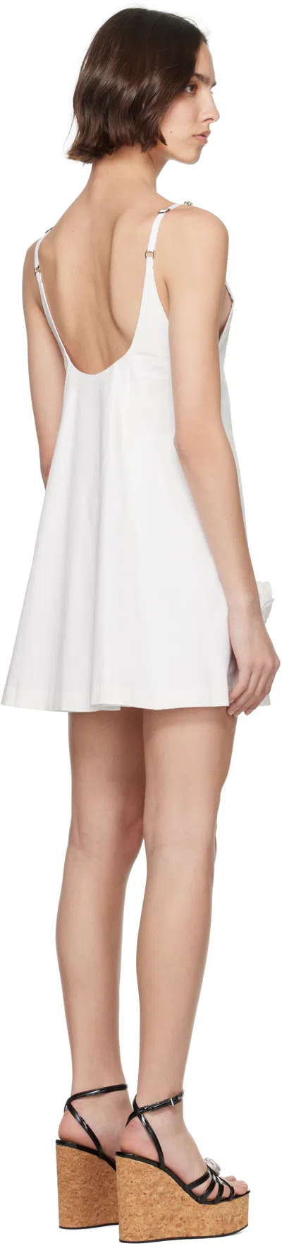 Area Crystal Strap Rosette Cotton Poplin Minidress In Off White
