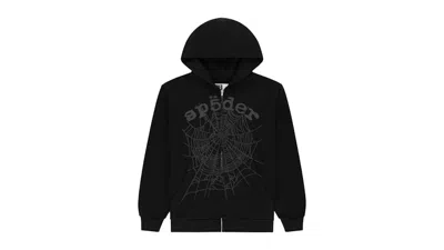 Pre-owned Sp5der Men's  Og Web V2 Phantom Zip Up Hoodie In Black