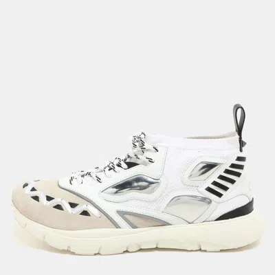 Pre-owned Valentino Garavani White/black Knit Fabric And Leather Heroes Reflex Low Top Sneakers Size 44