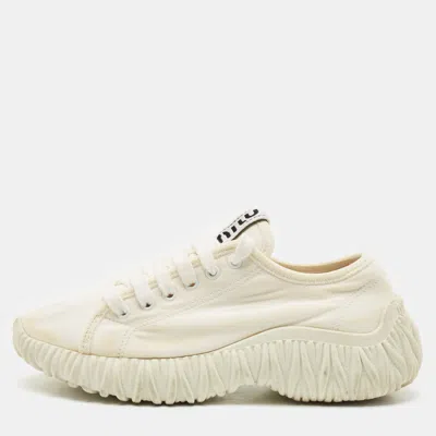 Pre-owned Miu Miu White Canvas And Rubber Low Top Sneakers Size 38