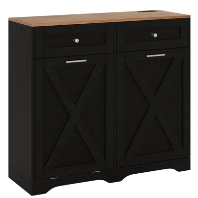 Hivvago Tilt Out Trash Can Cabinet With Outlets And Adjustable Shelf