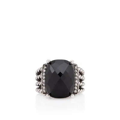 David Yurman Sterling Silver Diamond Onyx Wheaton Ring