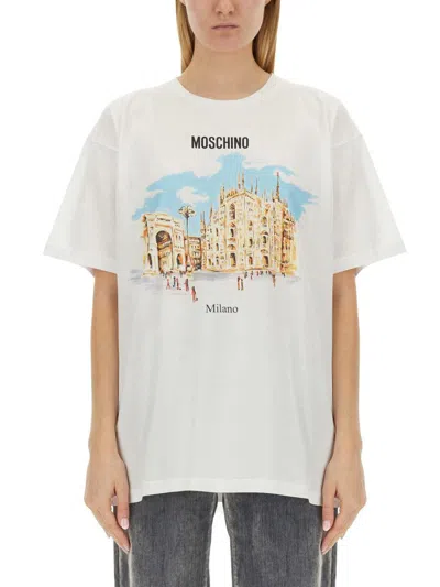 Moschino White Oversized T-shirt With Architectural Graphic