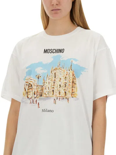 Moschino White Oversized T-shirt With Architectural Graphic