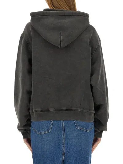 Alexander Wang T T By Alexander Wang Boxy Grey Sweatshirt With Logo Print And Drawstring Hood