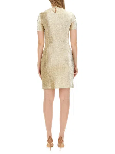 Rabanne Asymmetric Ruched Metallic Crepe Mini Dress