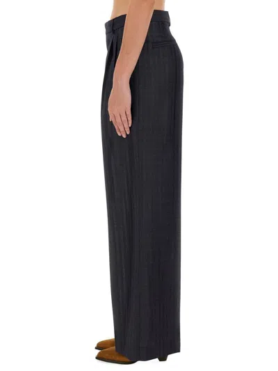 Etro Grey Wide Pants With Concealed Closure In Wool Blend Woman