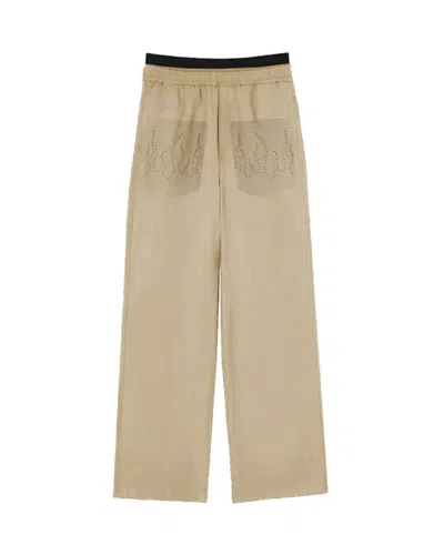 Vision Of Super Pantalone Beige Con Fiamme Ricamate