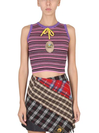 Cormio Multi Color Multicolor Cropped Striped Knit Top