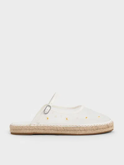 Charles & Keith - Mesh Embroidered-flower Slip-on Mary Jane Espadrilles