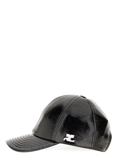 Courrèges Glossy Black Baseball Cap With Structured Silhouette