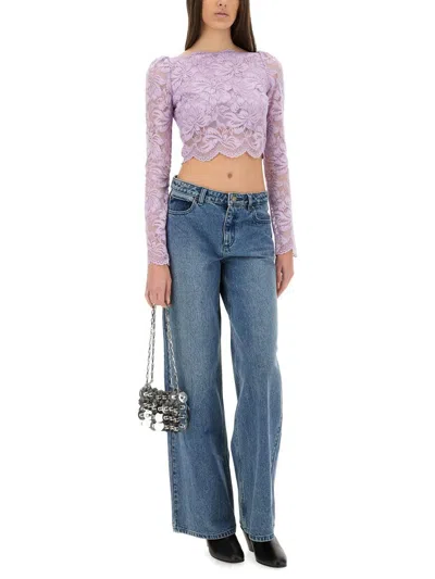 Rabanne Lavender Lace-effect Top With Boat Neckline