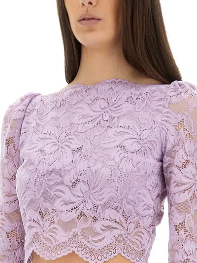 Rabanne Lavender Lace-effect Top With Boat Neckline