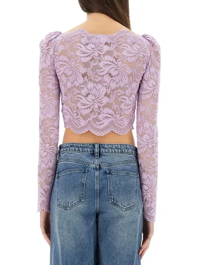Rabanne Lavender Lace-effect Top With Boat Neckline