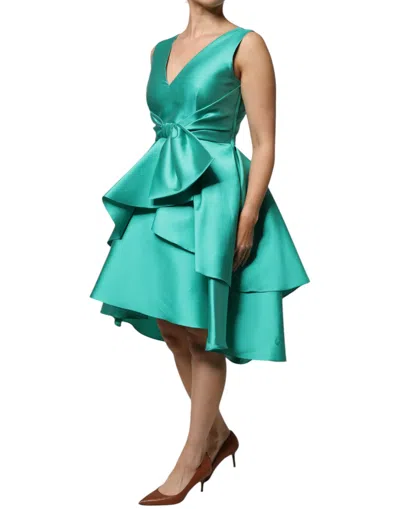 Pre-owned Alberta Ferretti Green Satin Polyester Sleeveless V-neck Layered Women's Dress ()