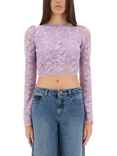Rabanne Lavender Lace-effect Top With Boat Neckline