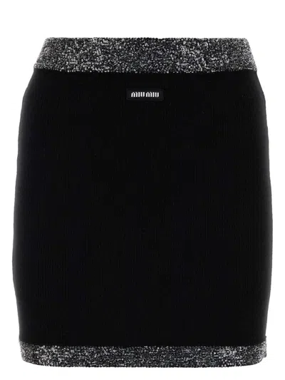 Miu Miu Stretch Mini Skirt With Ribbed Sequin Embellishment