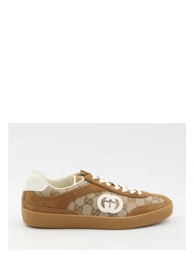 Gucci Brown G75 Sneaker In Suede And Gg Fabric Women In Brown