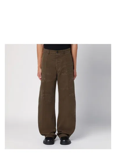 Dsquared2 Military Green Wide Trousers With Wear