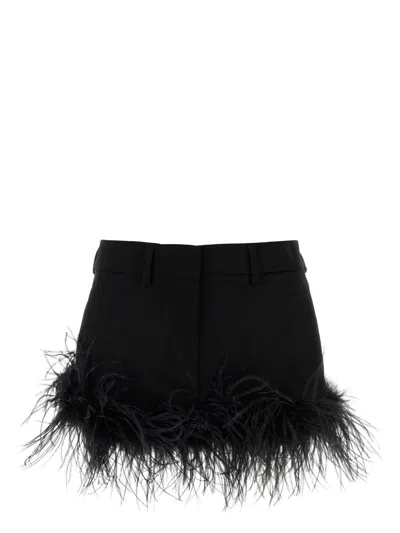 Miu Miu Stretch Wool Mini Skirt With High Waist And Feather Trim