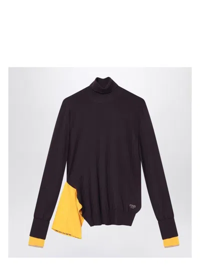 Fendi Women's Dark Wool Turtleneck Sweater In Brown