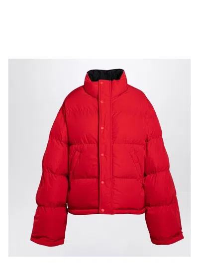 Balenciaga Reversible Red And Black Down Jacket In Technical Twill In Red
