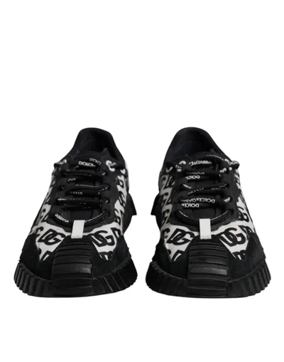 Pre-owned Dolce & Gabbana Black Logo Lace Up Low Top Ns1 Sneakers Men's Shoes () In Multi