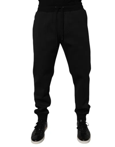 Dolce & Gabbana Black Cotton Stretch Jogger Sweatmen's Men's Pants In Black
