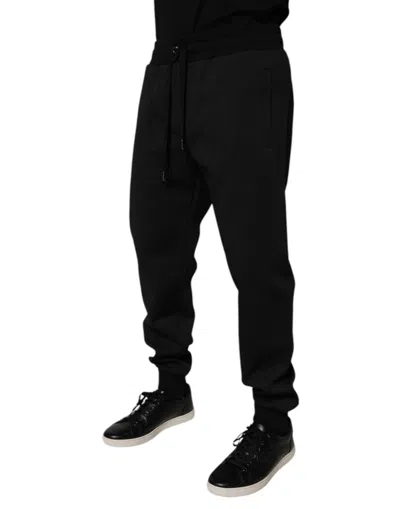 Dolce & Gabbana Black Cotton Stretch Jogger Sweatmen's Men's Pants In Black