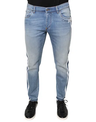 Dolce & Gabbana Blue Cotton Stretch Skinny Denim Gold Men's Jeans In Blue