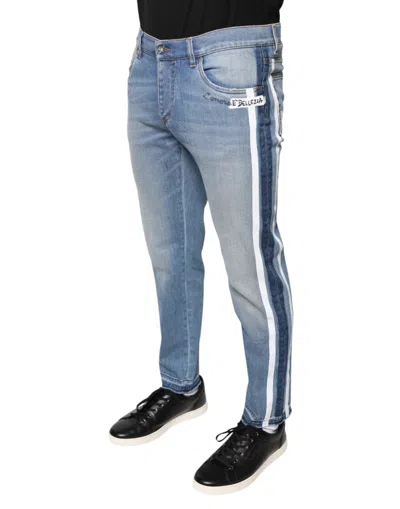 Dolce & Gabbana Blue Cotton Stretch Skinny Denim Gold Men's Jeans In Blue