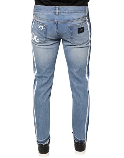 Dolce & Gabbana Blue Cotton Stretch Skinny Denim Gold Men's Jeans In Blue