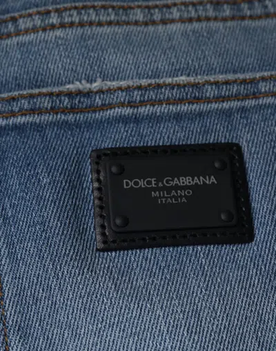 Dolce & Gabbana Blue Cotton Stretch Skinny Denim Gold Men's Jeans In Blue