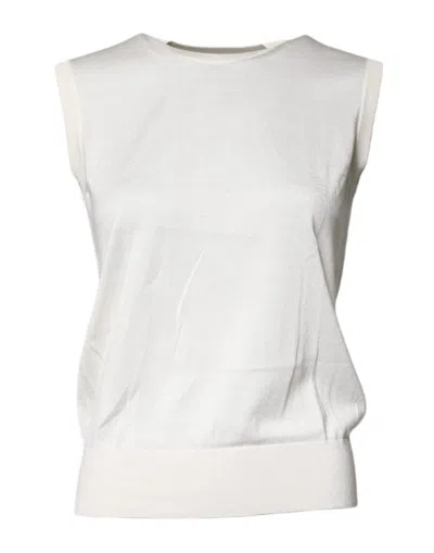 Dolce & Gabbana Cream Sleeveless Silk Round Neck Tank Top In White