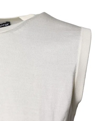 Dolce & Gabbana Cream Sleeveless Silk Round Neck Tank Top In White