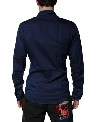 Pre-owned Dolce & Gabbana Dark Blue Cotton Gold Dress Formal Men's Shirt ()