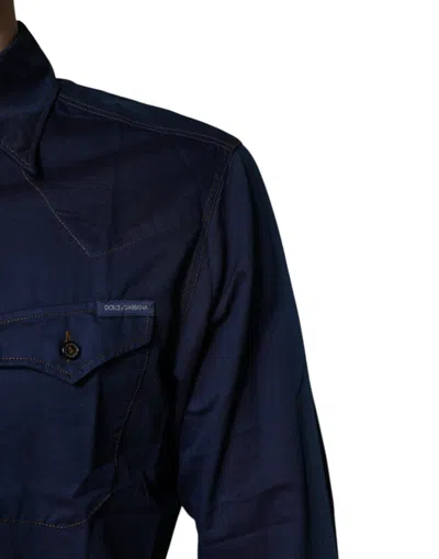 Pre-owned Dolce & Gabbana Dark Blue Cotton Gold Dress Formal Men's Shirt ()