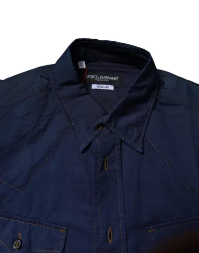 Pre-owned Dolce & Gabbana Dark Blue Cotton Gold Dress Formal Men's Shirt ()