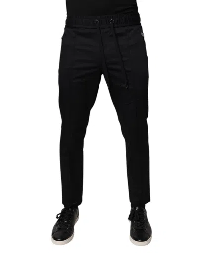 Dolce & Gabbana Black Cotton Stretch Jogger Sweatmen's Men's Pants In Black