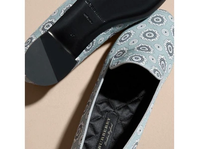 Shop Burberry Pyjama Print Silk Cotton Loafers In Pale Stone Blue