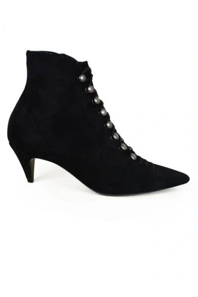 Saint Laurent Mid Heel Pointed Toe Boots In Black