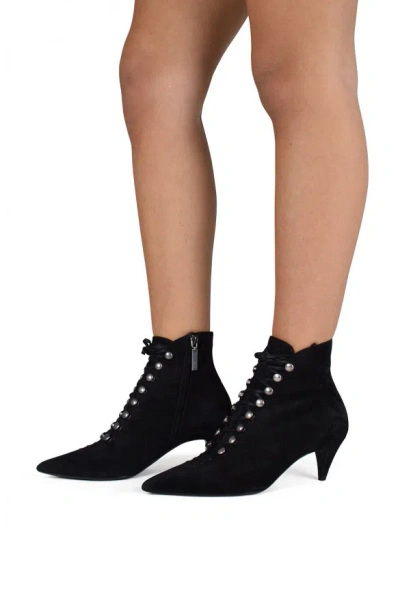 Saint Laurent Mid Heel Pointed Toe Boots In Black