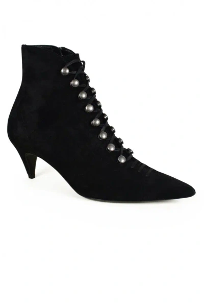 Saint Laurent Mid Heel Pointed Toe Boots In Black