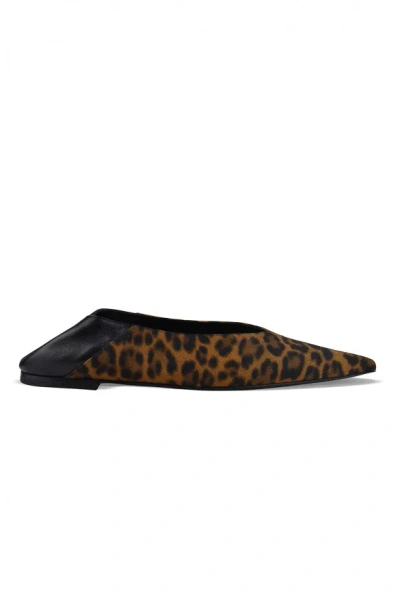 Saint Laurent Brown Ballerinas With Leopard Motif And Foldable Buttress In Fabric Woman In Animal Print