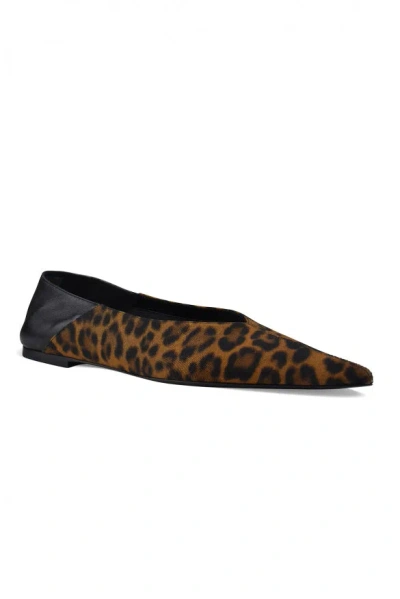 Saint Laurent Brown Ballerinas With Leopard Motif And Foldable Buttress In Fabric Woman In Animal Print