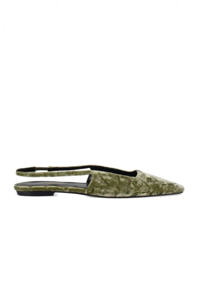 Saint Laurent Square-toe Velvet Ballet Flats In Green