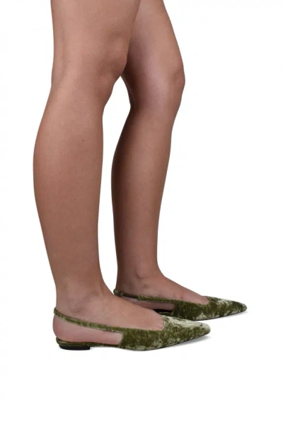 Saint Laurent Square-toe Velvet Ballet Flats In Green